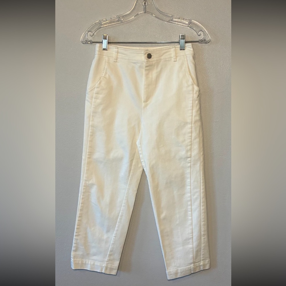 MEILLEUR MOMENT White Mid-Rise Zip Fly Cropped Straight Leg Denim Pockets Jeans
